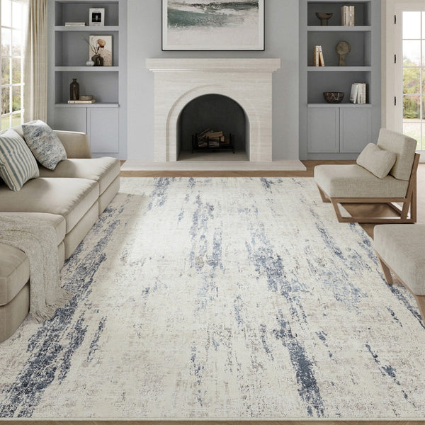 HomeRoots 8' Elegant Ivory and Slate Blue Abstract Washable Area Rug for Modern Living Spaces and Families 8' X 10' 701251