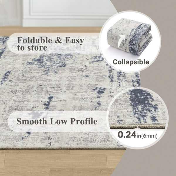HomeRoots 8' Elegant Ivory and Slate Blue Abstract Washable Area Rug for Modern Living Spaces and Families 8' X 10' 701251