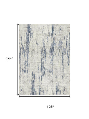 HomeRoots 9' Elegant Ivory and Slate Blue Abstract Area Rug - Washable, Stain-Resistant, Non-Slip Backing 9' X 12' 701252
