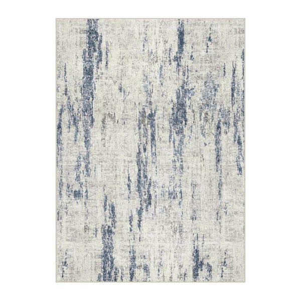 HomeRoots 9' Elegant Ivory and Slate Blue Abstract Area Rug - Washable, Stain-Resistant, Non-Slip Backing 9' X 12' 701252