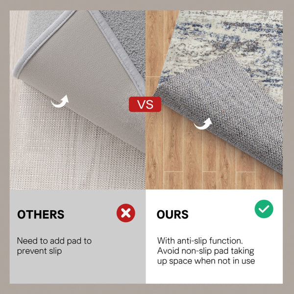 HomeRoots 9' Elegant Ivory and Slate Blue Abstract Area Rug - Washable, Stain-Resistant, Non-Slip Backing 9' X 12' 701252