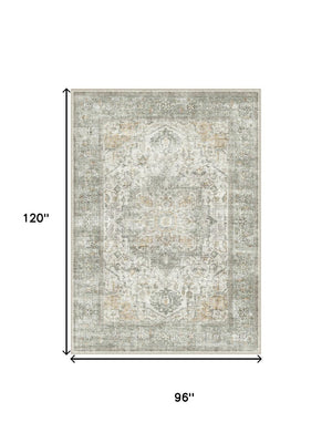 HomeRoots 8' X 10' Washable Floral Area Rug in Brown, Ivory, and Light Green – Durable, Stylish, and Safe! 701253