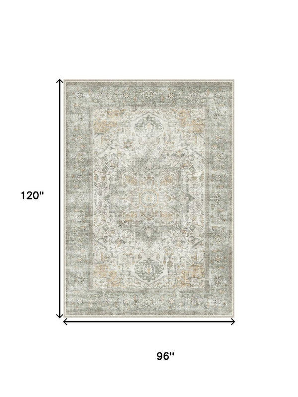 HomeRoots 8' X 10' Washable Floral Area Rug in Brown, Ivory, and Light Green – Durable, Stylish, and Safe! 701253