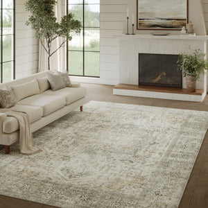 HomeRoots 8' X 10' Washable Floral Area Rug in Brown, Ivory, and Light Green – Durable, Stylish, and Safe! 701253