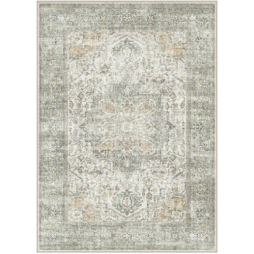 HomeRoots 8' X 10' Washable Floral Area Rug in Brown, Ivory, and Light Green – Durable, Stylish, and Safe! 701253