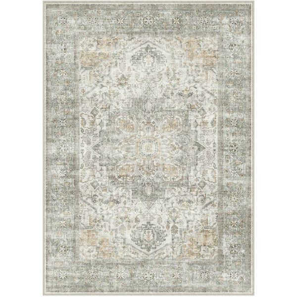 HomeRoots 8' X 10' Washable Floral Area Rug in Brown, Ivory, and Light Green – Durable, Stylish, and Safe! 701253