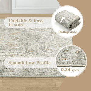 HomeRoots 8' X 10' Washable Floral Area Rug in Brown, Ivory, and Light Green – Durable, Stylish, and Safe! 701253