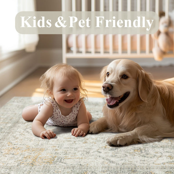 HomeRoots 8' X 10' Washable Floral Area Rug in Brown, Ivory, and Light Green – Durable, Stylish, and Safe! 701253