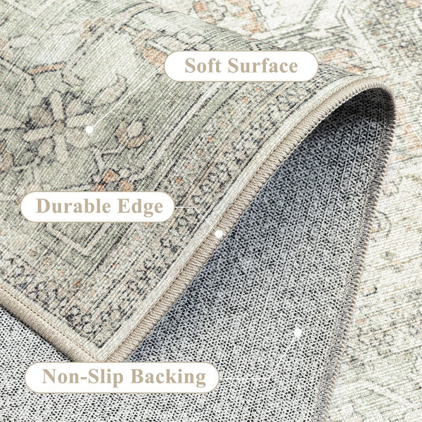 HomeRoots 8' X 10' Washable Floral Area Rug in Brown, Ivory, and Light Green – Durable, Stylish, and Safe! 701253