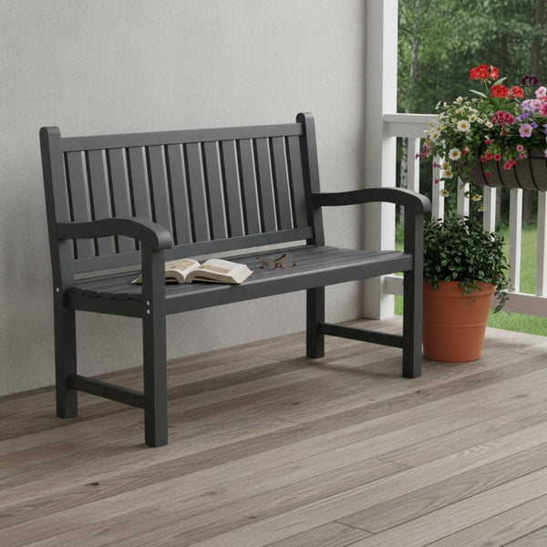 HomeRoots 48" Black Metal Garden Bench - Stylish, Durable Outdoor Seating for Patios, Porches, and Gardens 701254
