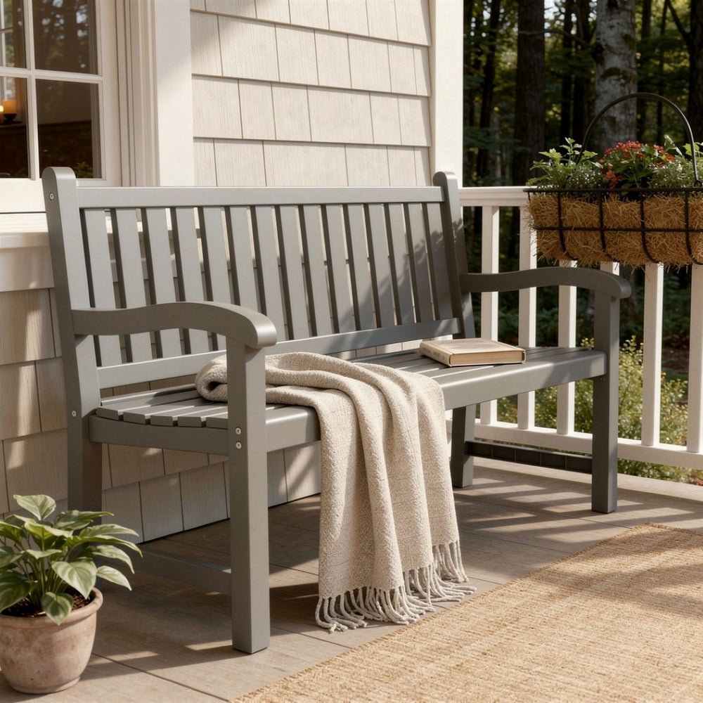 HomeRoots 48" Light Brown Resin Garden Bench - Stylish, Durable Seating for Two, Perfect for Outdoor Relaxation! 701255