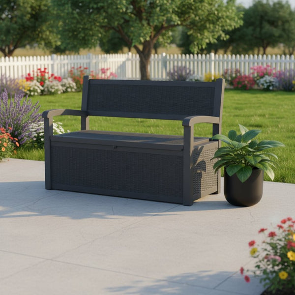 HomeRoots 51" Black Metal Storage Bench - Stylish Seating with Hidden Storage for Indoors & Outdoors Spaces 701256
