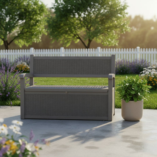 HomeRoots 51" Light Brown Metal Storage Bench - Stylish Outdoor Seating with Comfort, Storage & Versatile Design 701257