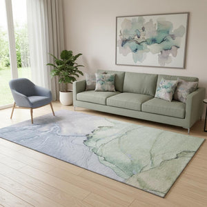 HomeRoots 5' X 8' Stylish Artichoke Green and Lavender Abstract Area Rug - Washable, UV Protected, Stain Resistant 701259