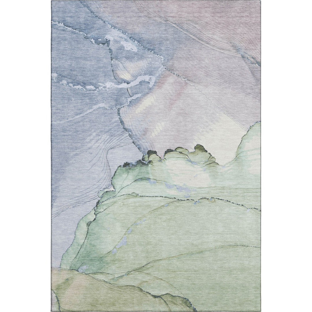 HomeRoots 5' X 8' Stylish Artichoke Green and Lavender Abstract Area Rug - Washable, UV Protected, Stain Resistant 701259
