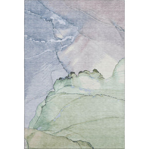HomeRoots 5' X 8' Stylish Artichoke Green and Lavender Abstract Area Rug - Washable, UV Protected, Stain Resistant 701259