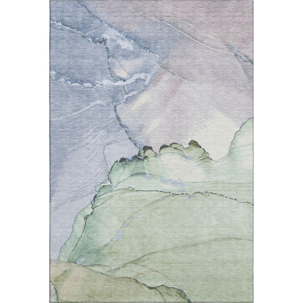 HomeRoots 5' X 8' Stylish Artichoke Green and Lavender Abstract Area Rug - Washable, UV Protected, Stain Resistant 701259