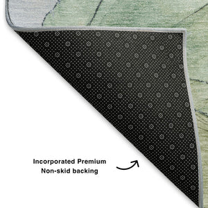 HomeRoots 5' X 8' Stylish Artichoke Green and Lavender Abstract Area Rug - Washable, UV Protected, Stain Resistant 701259