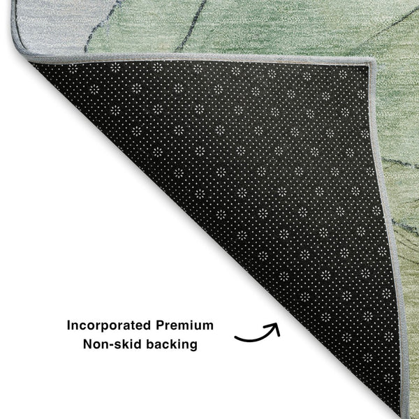 HomeRoots 5' X 8' Stylish Artichoke Green and Lavender Abstract Area Rug - Washable, UV Protected, Stain Resistant 701259