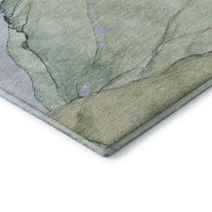 HomeRoots 5' X 8' Stylish Artichoke Green and Lavender Abstract Area Rug - Washable, UV Protected, Stain Resistant 701259
