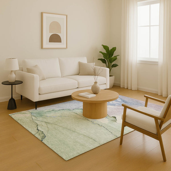 HomeRoots 5' X 8' Stylish Artichoke Green and Lavender Abstract Area Rug - Washable, UV Protected, Stain Resistant 701259