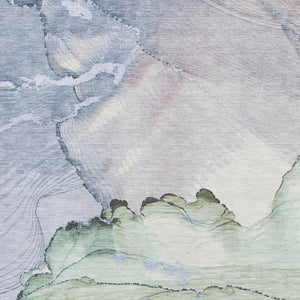 HomeRoots 5' X 8' Stylish Artichoke Green and Lavender Abstract Area Rug - Washable, UV Protected, Stain Resistant 701259