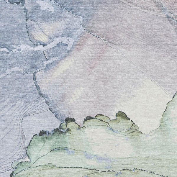 HomeRoots 5' X 8' Stylish Artichoke Green and Lavender Abstract Area Rug - Washable, UV Protected, Stain Resistant 701259