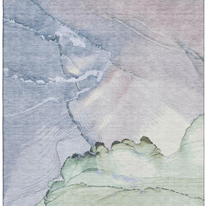 HomeRoots 5' X 8' Stylish Artichoke Green and Lavender Abstract Area Rug - Washable, UV Protected, Stain Resistant 701259