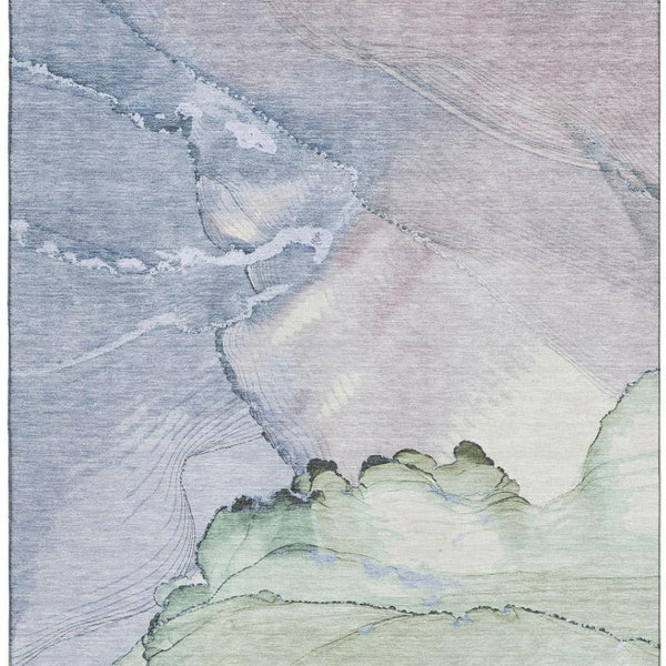 HomeRoots 5' X 8' Stylish Artichoke Green and Lavender Abstract Area Rug - Washable, UV Protected, Stain Resistant 701259
