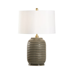Chelsea House Cooper Ceramic Table Lamp With Brown-Gray Patterned Base And White Linen Drum Shade For Ambient Light 70126