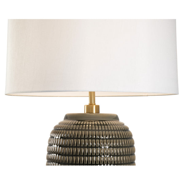 Chelsea House Cooper Ceramic Table Lamp With Brown-Gray Patterned Base And White Linen Drum Shade For Ambient Light 70126