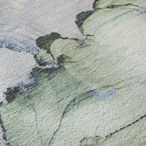 HomeRoots 8' Artichoke Green, Lavender & Ivory Abstract Washable Round Rug with UV Protection for Homes 701260
