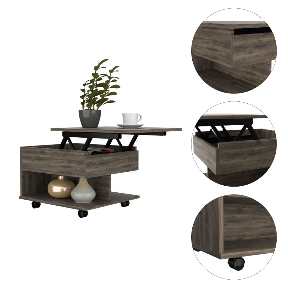 English Elm Portland Lift Top Coffee Table with Rolling Casters, Hidden Storage Compartment & Open Shelf Design Brown 27 L x 26 W x 5 H B128P148792