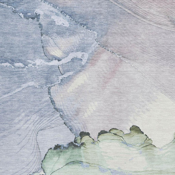 HomeRoots 8' X 10' Abstract Area Rug in Artichoke Green, Lavender & Ivory - Washable & UV Protected Design 701261