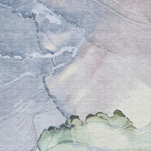HomeRoots 9' X 12' Abstract Area Rug in Artichoke Green, Lavender & Ivory - Washable, UV Protected & Durable 701262