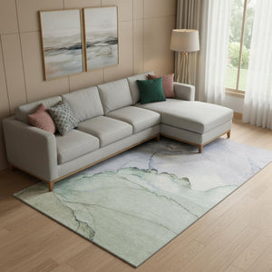 HomeRoots 10' Modern Abstract Artichoke Green & Lavender Area Rug – Washable, UV-Protected, Non-Slip Design! 701263
