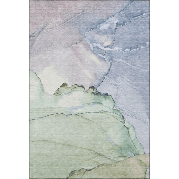 HomeRoots 10' Modern Abstract Artichoke Green & Lavender Area Rug – Washable, UV-Protected, Non-Slip Design! 701263