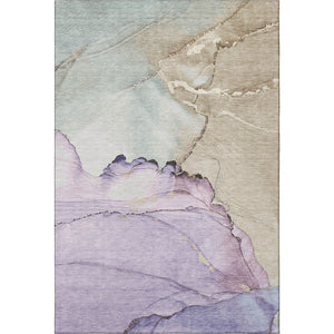 HomeRoots 5' X 8' Abstract Lavender, Beige & Ivory Area Rug - Washable, UV-Protected & Stylish for Any Space 701265