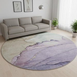 HomeRoots 8' Abstract Round Rug in Soft Lavender, Beige & Ivory – Washable, UV Protected & Non-Slip Design 701266
