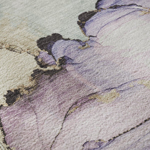 HomeRoots 8' Abstract Round Rug in Soft Lavender, Beige & Ivory – Washable, UV Protected & Non-Slip Design 701266