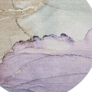 HomeRoots 8' Abstract Round Rug in Soft Lavender, Beige & Ivory – Washable, UV Protected & Non-Slip Design 701266