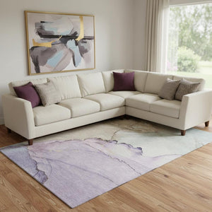 HomeRoots 8' X 10' Abstract Lavender, Beige & Ivory Washable Area Rug with UV Protection for Modern Homes 701267