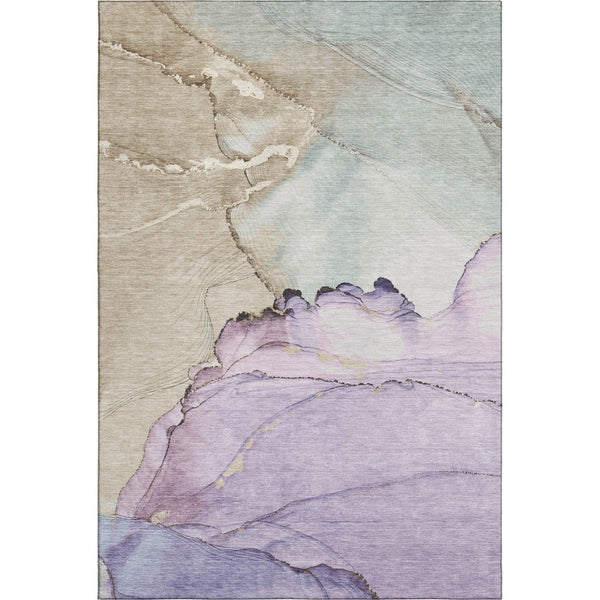 HomeRoots 8' X 10' Abstract Lavender, Beige & Ivory Washable Area Rug with UV Protection for Modern Homes 701267
