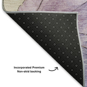 HomeRoots 8' X 10' Abstract Lavender, Beige & Ivory Washable Area Rug with UV Protection for Modern Homes 701267