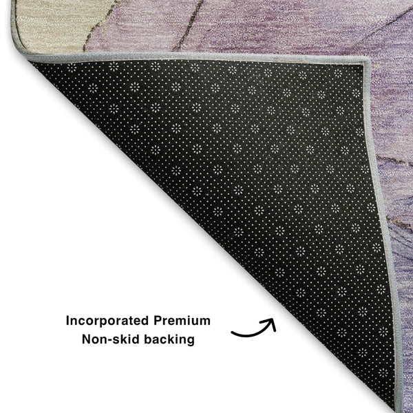 HomeRoots 8' X 10' Abstract Lavender, Beige & Ivory Washable Area Rug with UV Protection for Modern Homes 701267