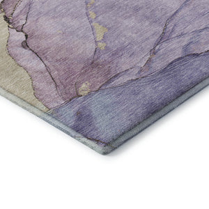 HomeRoots 8' X 10' Abstract Lavender, Beige & Ivory Washable Area Rug with UV Protection for Modern Homes 701267