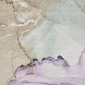 HomeRoots 8' X 10' Abstract Lavender, Beige & Ivory Washable Area Rug with UV Protection for Modern Homes 701267