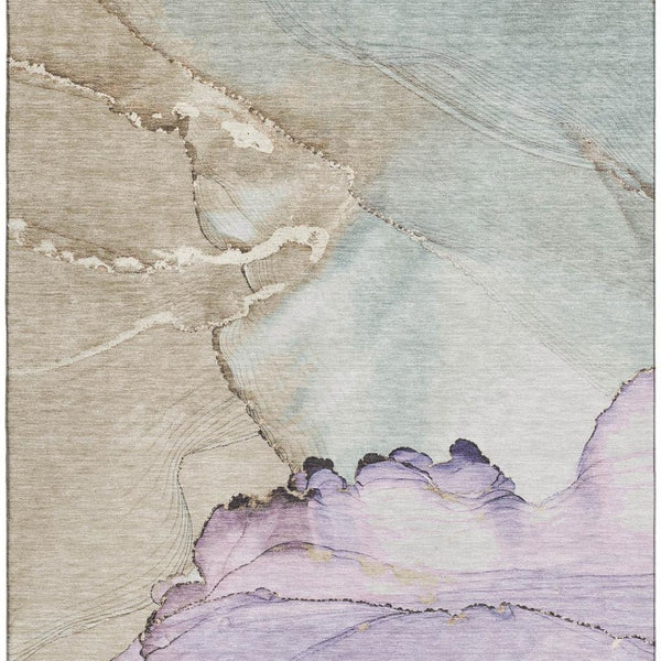 HomeRoots 8' X 10' Abstract Lavender, Beige & Ivory Washable Area Rug with UV Protection for Modern Homes 701267