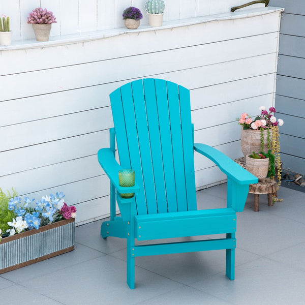 English Elm Outsunny Sky Blue Wooden Adirondack Chair Set - Weather-Resistant Lounge With Cup Holder & Umbrella Hole W2225P174108-GIGA