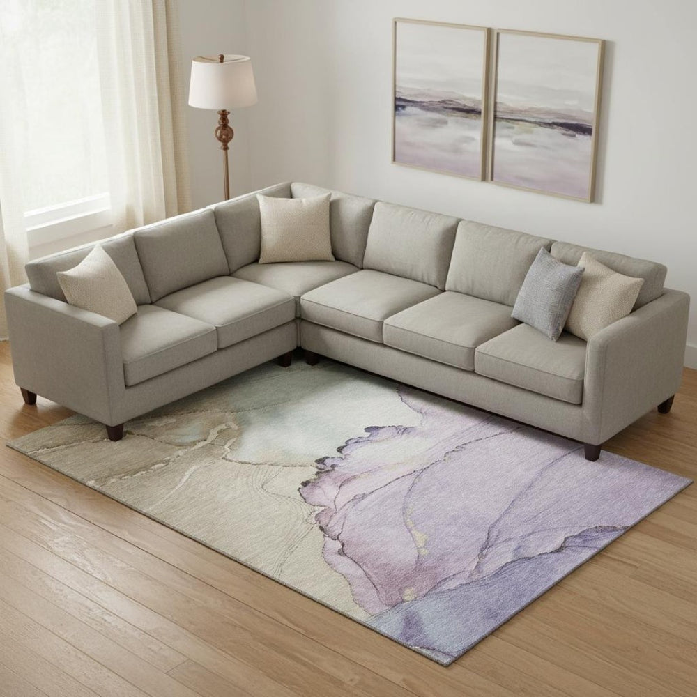 HomeRoots 9' X 12' Stylish Abstract Area Rug in Lavender, Beige & Ivory – Washable, UV Protected & Durable! 701268